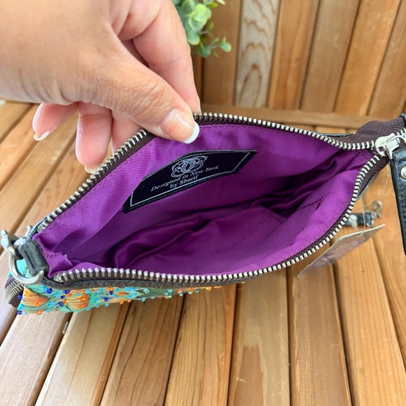 Sharif Peacock Feather Artsy Y2K Boho Crossbody w/Chain Shoulder Strap Statement - Picture 8 of 11